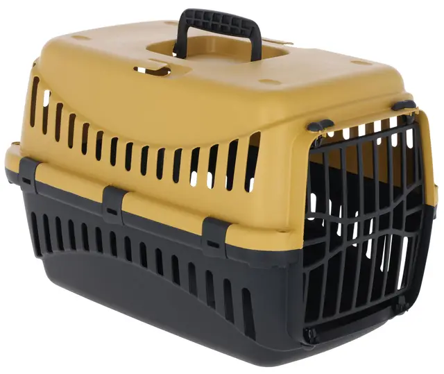 Kerbl Pet Transportbox Expedion, Honey/schwarz, 45x30x30 cm, Hundebox, Katzenbox, Hundetransport, Kunststoff, kleine Hunde, Katzen