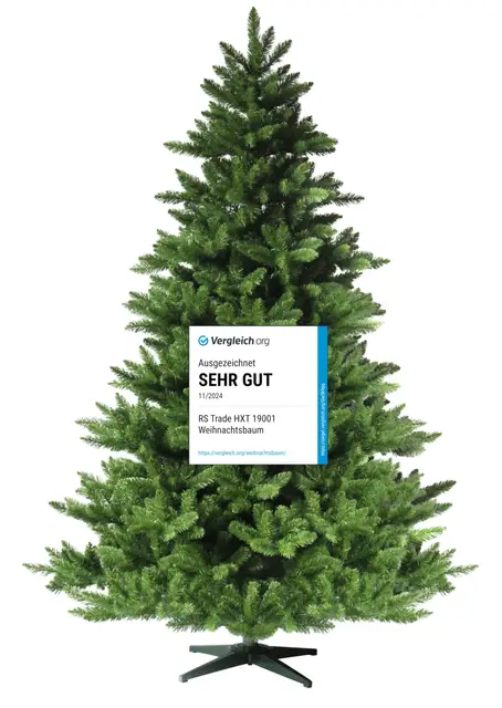 RS Trade HXT 19001 Spessarttanne 100% PVC 150 cm künstlicher Weihnachtsbaum (Ø ca. 105 cm) 872 Spitzen und Schnellaufbau Klappsystem, schwer entflammbar, unechter Tannenbaum inkl. Christbaum Ständer