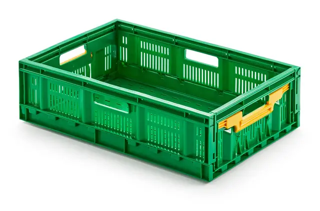 Klappbox, Klappkiste, Gemüsekiste, Obstkiste, faltbar, klappbar 600 x 400 x 170 mm - zur Lagerung von Obst, Gemüse, Nüssen - als Einkaufshilfe/Einkaufskorb aus lebensmittelechtem HDPE - Farbe grün
