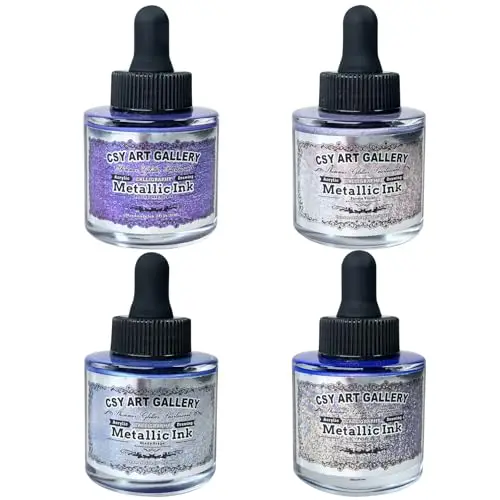 Metallic-Acrylfarbe –Bastelfarbe –Kalligrafietinte, 29,5 ml (1 oz) (Ice Lake Mountains Set) (Lavender Manor Set)