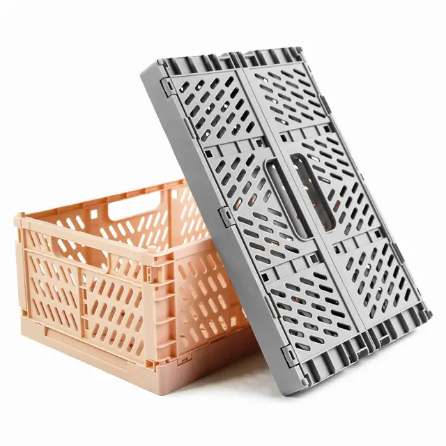 Spesh 2 Stücke Klappkiste Plastik Klappkorb Faltbare Aufbewahrungskorb aus Kunststoff Stabile Klappboxen Lagerkisten für Küche, Schlafzimmer, Arbeitszimmer (Pink+Grau, 30*20*12cm)
