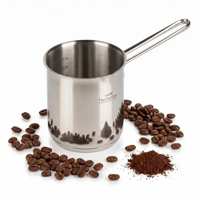 ROSMARINO Edelstahl-Induktions-Mokka-Kanne 600 ml - Moderne Türkische Cezve-Kaffeekanne mit 3-lagigem Stahlboden