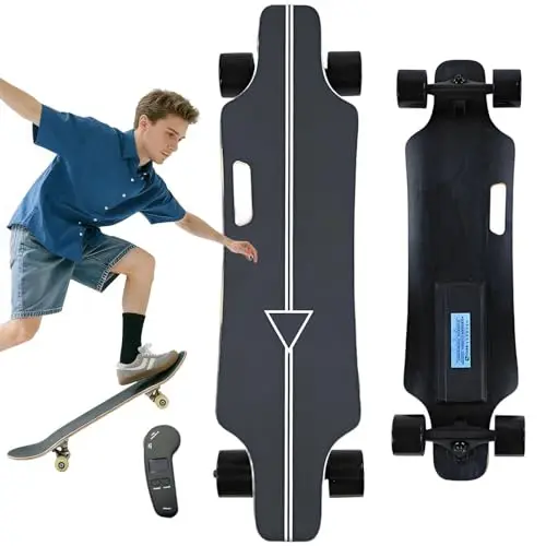 Elektro Skateboard Mit Fernbedienung, 350-W-Nabenmotor / 25 Km/H Höchstgeschwindigkeit / 15 Km Reichweite, 4-Gang-Longboard Mit Leichtem Bremssystem Und 7-Lagigem Ahorndeck