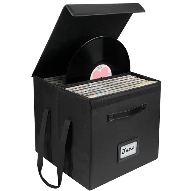 Uniclife Vinyl-Schallplattenaufbewahrungsbox, faltbare LP-Aufbewahrungsbox mit Deckel und Griffen, wasserabweisende Albumbox für 120 Single-Schallplatten, 33 × 33 × 33 cm