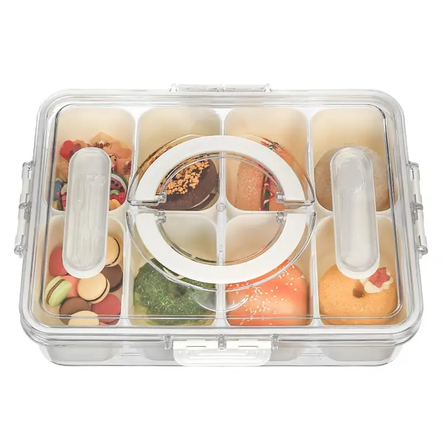 Snackbox mit Fächern, Snackteller mit Fächern und Deckel, Snackschale mit Deckel, Geteilter Snackbox Organizer, Snack Aufbewahrungsbox mit 8 Fächern für Süßigkeiten Gewürz Snacks Obst Nüsse Desserts
