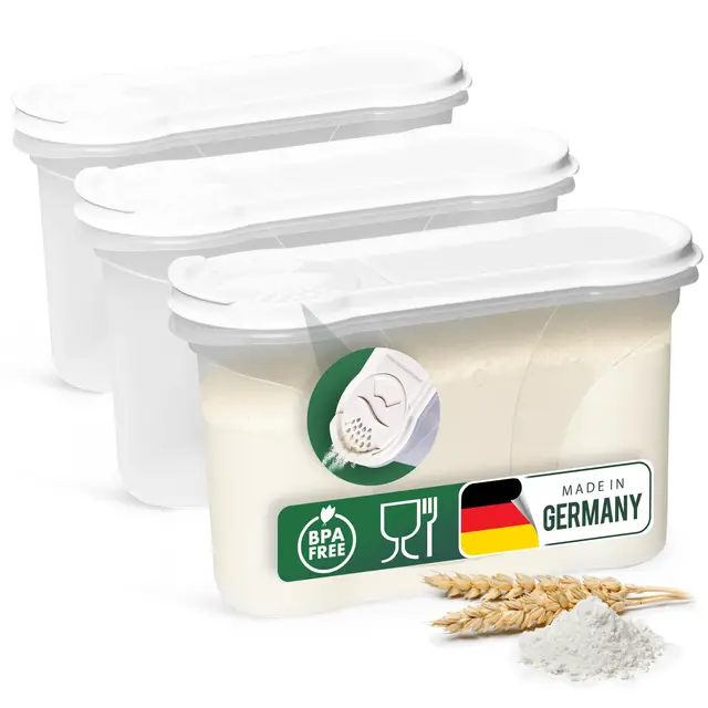 Novaliv Schüttdosen 3er SET Vorratsdose zum Streuen 1,3 Liter - Maße (LxBxH): 22 x 13 x 8,5 cm - Dose mit Deckel 1l für Müsli Mehl Zucker Dosen Küchen Organizer Food Box Meal-Prep-Boxen