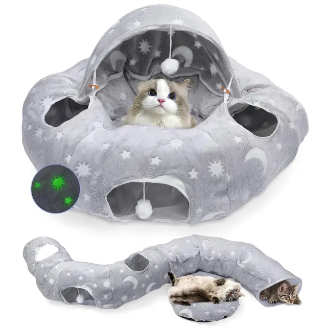 Katzentunnel, Katzenspielzeug für Indoor-Katzen, Multifunktionales Rascheltunnel Katzenhöhle Interaktives Spielzeug für Indoor kätzchen (Grau)