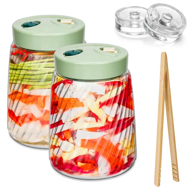 Fermentierglas, Gärglas mit Entlüftungsventil mit 1-Wege-Entlüftung,2er-Pack 1.4l Kimchi Behälter, Zum Gären von Kefir,Kimchi, Sauerkraut,Sauerteigstarter,Fermentiergläser