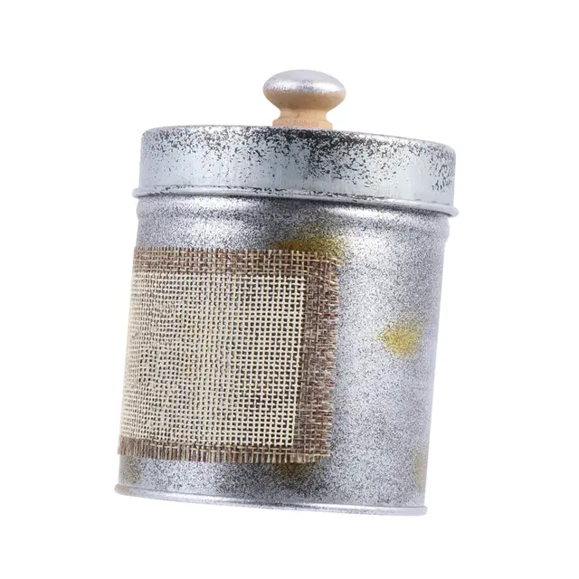 Milisten Eisen Vorratsbehälter mit Deckel im Retro Stil Kompakt und Leicht zu Tragen Aufbewahrungsdose aus Eisen mit Stoffbezug für Küche und Haushalt Silber