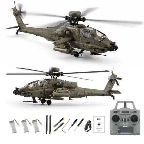 RC-ERA C170 1:48 AH-64D RC Militär Hubschrauber, 6-Kanal Flugzeug Mit Optical Flow Positionierung, Brushless Antrieb Höhenhaltung, Inverted Flight Fernsteuerung Helikopter –3 Akku/Armeegrün