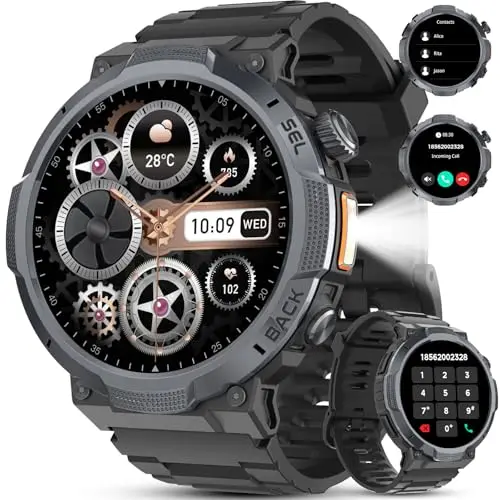 Smartwatch Herren, 1.53'' AMOLED-Display, 1000mAh Smart Watch, Anrufe tätigen/Empfangen, 120+ Sportmodi Fitness Tracker, IP68 Wasserdicht, Fitnessuhr mit Herzfrequenz/Schlafmonitor, für Android iOS