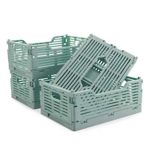4 Stück Klappbox, Kunststoff Klappkiste Aufbewahrungskorb, Stapelbar Faltbarer Aufbewahrungsbox Kisten Aufbewahrung für Haus Klassenzimmer Büro Küche Schlafzimmer (22x15x9cm, Blau)