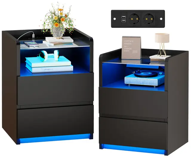anwbroad nachttisch 2er set led usb