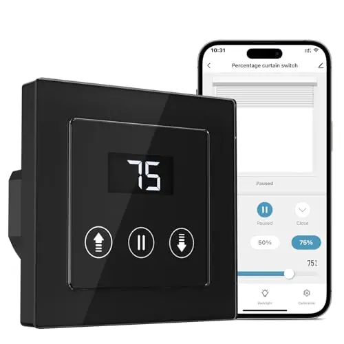 Rolladenschalter Smart, Jalousieschalter Rolladen Zeitschaltuhr Kompatibel mit Alexa/Google Home, Prozentuale Steuerung, Benötigt Nullleiter (1, Schwarz)