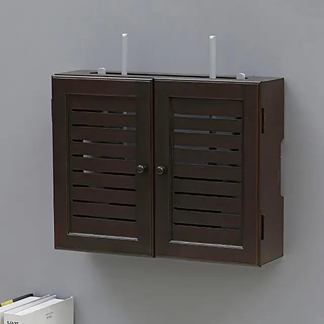 WLAN Aufbewahrungsbox, Wandmontierter WiFi Box Hider, Wandregal aus Holz für Multimedia-Geräte, Schrank für Büro und Zuhause(Walnut,L52cm/20in)