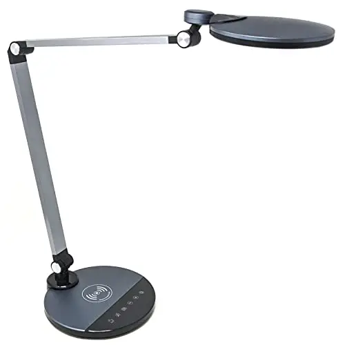 FeinTech LTL00620 LED Schreibtischlampe Ladefunktion kabellos induktives Laden Wireless Charging, Silbergrau, Grau Silberfarben