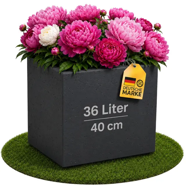 Ondis24 Blumenkübel, Blumentopf Caro Beton Optik Pflanzkübel, pflanzkübel XXL auf Rollen aus Kunststoff 100% Recycled Pflanzkasten groß außen (Anthrazit, 40 cm)