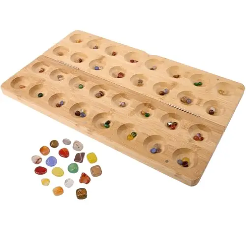 Steinchenspiel,Kalaha Spiel,Mancala,Hus, Edelsteinspiel aus Samena Holz,Steinspiel,Spannendes Strategiespiel aus Holz für Kinder und Erwachsene