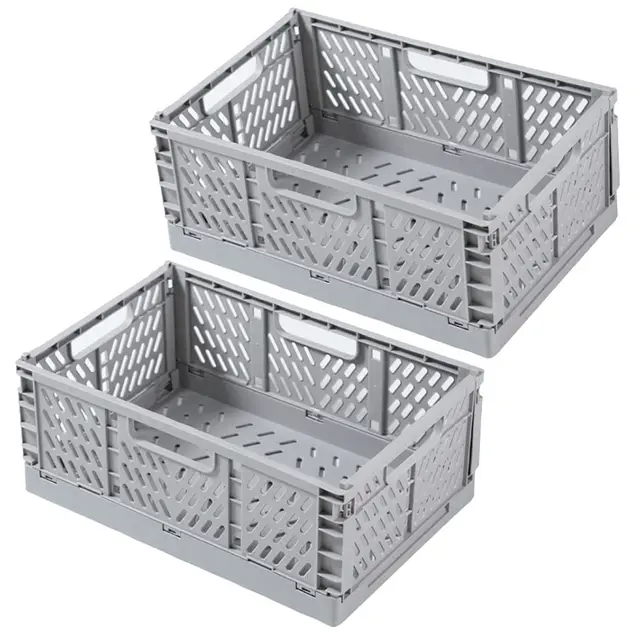 Spesh 2 Stücke Klappboxen Faltbar Aufbewahrungskorb Plastik Klappkisten Kunststoff Stabil Lagerkisten für Kinderzimmer,Küche,Arbeitszimmer (Grau, 30*20*12cm)