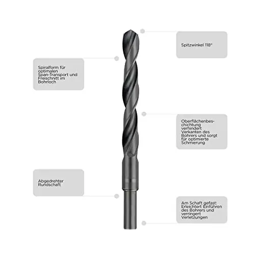 kwb HSS Metallbohrer Ø 20 mm mit abgedrehtem Schaft, rollgewalzt, 118° Spitzenwinkel, Zubehör Bohrmaschine