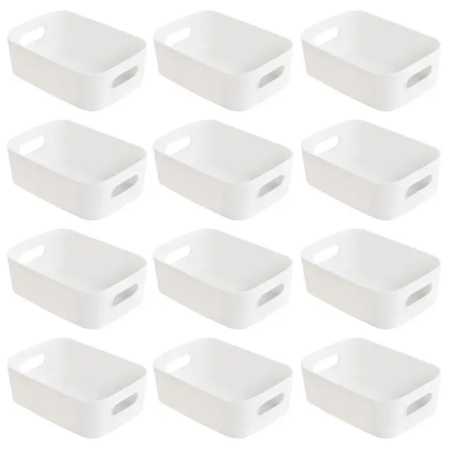 12er Set Aufbewahrungsbox, Aufbewahrungsboxen aus Kunststoff für Haushalt, Praktischer Aufbewahrungskiste Aufbewahrungskorb für Schrank, Küche, Bad, 15.5x11x5.5cm (Weiß)