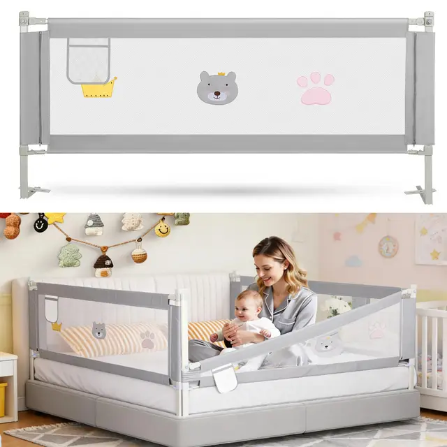 Bettgitter 200CMx2+180CMx1, Bettgitter Rausfallschutz Bett Höhenverstellbar 70-98cm, Bettschutzgitter Kinderbettgitter für Kinder & Elternbetten, Grau