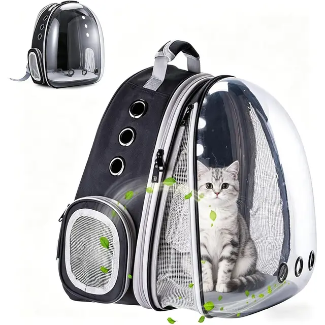 ZHUIYIWIN Katzen- und Hunderucksack erweiterbar mit Sichtfenster Schwarz