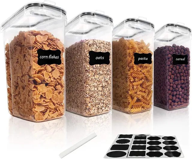 Vtopmart 4L Vorratsdosen Set, 4er Luftdicht Lebensmittelbehälter, Behälter mit Deckel für Müsli und Cornflakes, BPA-frei, Mit Schreibstift und Etikett