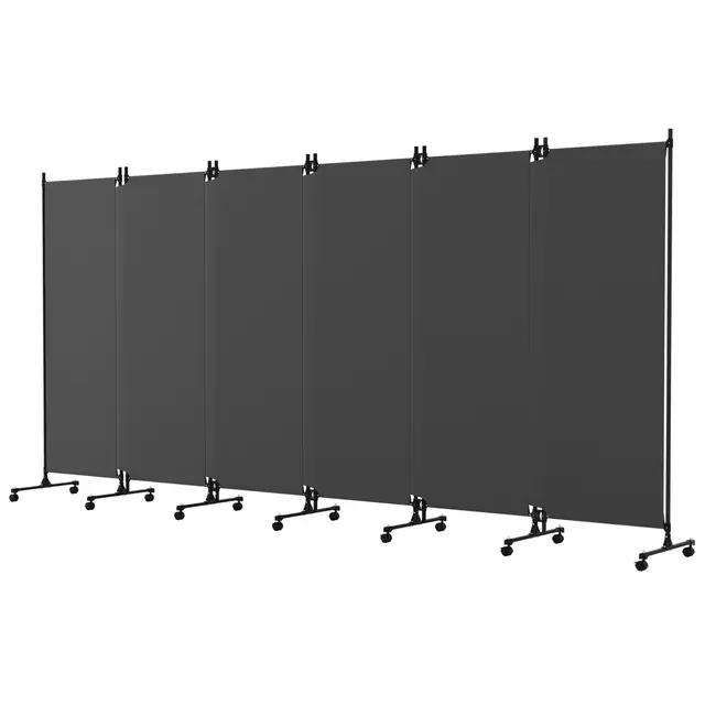 SMONTER 6-Teiliger Raumteiler Paravent, Sichtschutz Balkon mit abschließbaren Rädern, Mobile Trennwand zur Raumaufteilung für Büro, Schlafzimmer, 370 cm × 183 cm, Grau