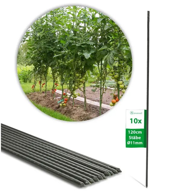 Novatool 10 Pflanzstäbe 120 cm grün 11 mm Durchmesser Rankstäbe Rankhilfe Tomatenstäbe Blumenhalter