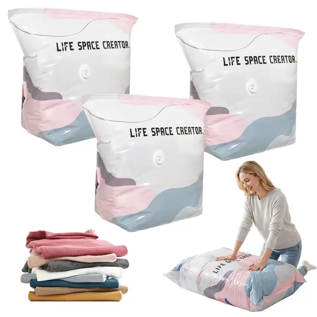 Vakuumbeutel Ohne Pumpe, 2026 Neu No-Pump Large Vacuum Storage Compression Bags, Vakuumbeutel für Kleidung, Luftdichte Kompressionsbeutel für Kleidung Kissen Bettdecken Decke (3PCS, 70x50x30cm)