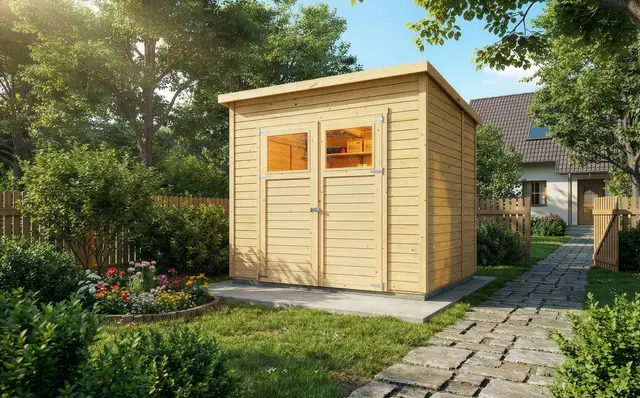 Alpholz Gerätehaus Mollie 251x199 cm Naturbelassen mit 14mm Wandstärke & Pultdach, inkl. Fußboden