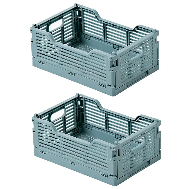 Spesh Kleine Klappbox 2 Stück Klappkiste Faltbar Aufbewahrungskörbe Stapelbar Aufbewahrungsboxen für Küche,Bad,Büro,Schrank(Blau, 22*15*9cm)
