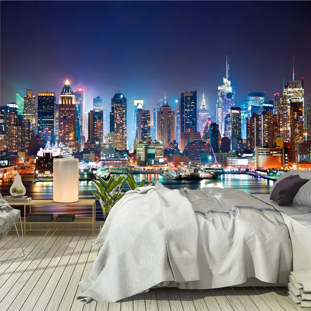 Fototapete New York 366 x 254 cm inklusive Kleister Manhattan Skyline Tapete USA Nacht Office Wohnzimmer Schlafzimmer Flur Büro