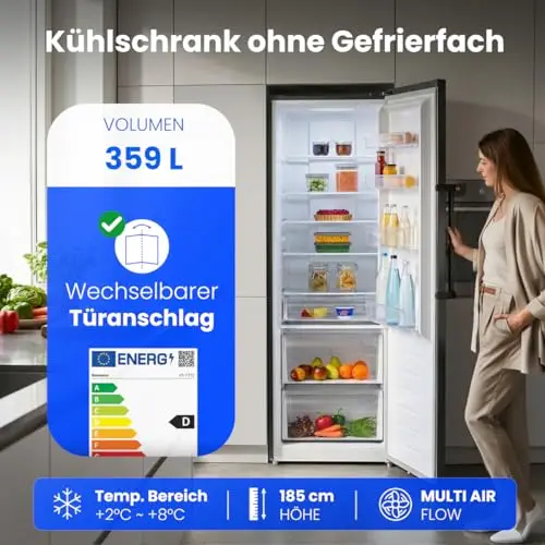 Bomann® Kühlschrank ohne Gefrierfach | XXL Getränkekühlschrank groß | Energieklasse D | 185cm | 2 bis 8°C | 5 Jahre Kompressor-Garantie | MultiAirflow | Fridge | Flaschenkühlschrank | VS 7372 schwarz