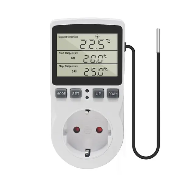 KETOTEK Temperaturregler Steckdose 230V mit Fühler Digital Thermostat Steckdose Heizung Kühlung Temperaturschalter für Gewächshaus Kühlschrank Weiß