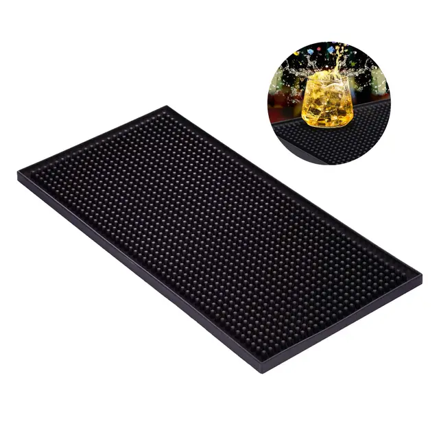 CiciIng 30 x 15 cm Barmatte, Gummi Abtropfmatte Geschirr, Kaffee Tampermatte, Überlaufmatte Schnell Trocknend für Bar Küche Café Restaurants Theke (Schwarz)
