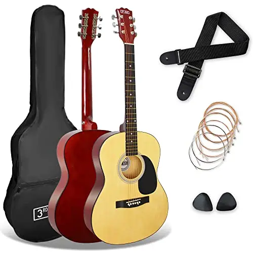 3rd Avenue 4/4 Westerngitarren-Set mit Stahlsaiten, für Anfänger – 6 Monate KOSTENLOSER Unterricht, Tasche, Plektren und Ersatzsaiten – in Natur
