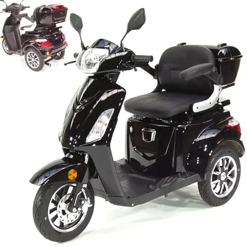 Elektromobil Seniorenmobil 25 km/h Trike für Senioren, E-Scooter Dreirad-Elektroroller, Schwarz, mit Topcase und Rückenlehne