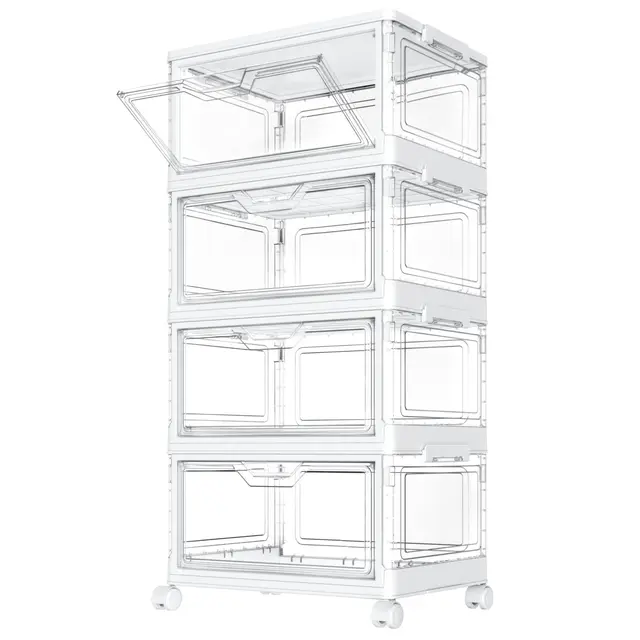 Aufbewahrungsboxen mit Deckel – 4-Stöckige Stapelbare Kunststoffboxen, 23L Transparent, Große Organizer-Behälter für Schlafzimmer, Wohnzimmer, Badezimmer, 4 Schichten und 1 Deckel
