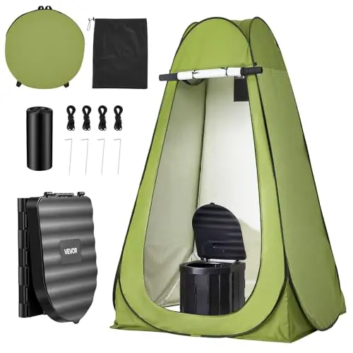 VEVOR Tragbare Campingtoilette 150 kg Belastbar, Mobile Toilette Faltbar, Reisetoilette mit Tragetasche & Müllbeuteln & Aufklappbarem Sichtschutzzelt, Geeignet für Wohnmobilreisen Camping Wandern