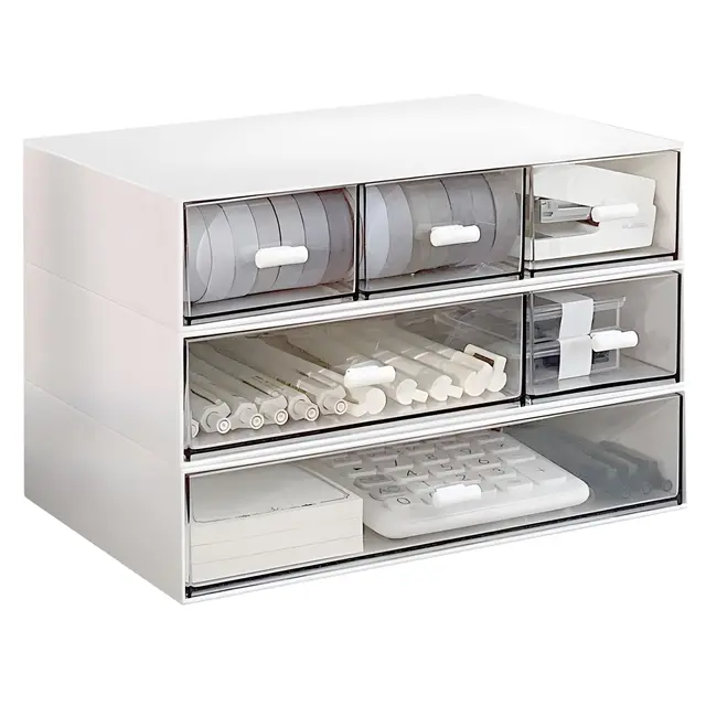wiksite Schreibtisch-Organizer 6 Schubladen stapelbar 3er-Set