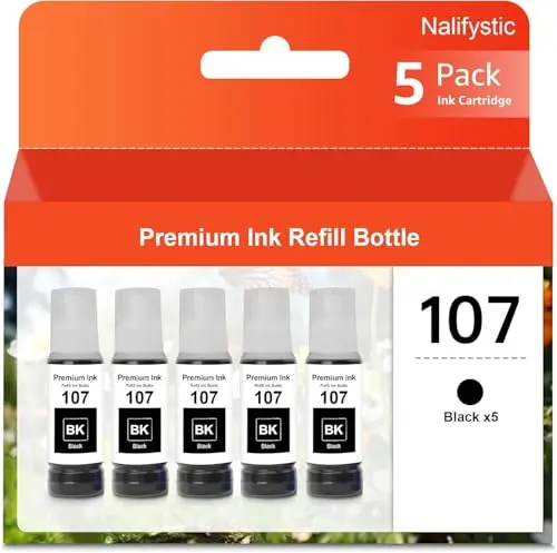 107 Tinte Kompatibel mit EPS 107 Tintenflasche Multipack für ET-18100 Drucker (5 Schwarz)