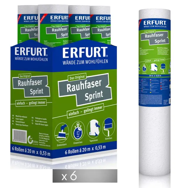 Erfurt Rauhfaser Tapete Sprint DIY 20X0.53 Rauhfasertapete 6 Rollen 1003232