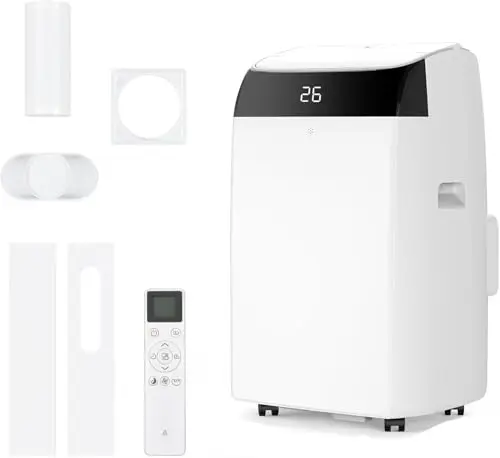 Leises 4-in-1 Mobiles Klimagerät 12000 BTU | Kühlen/Ventilieren/Entfeuchten/Follow-Me | Für Räume Bis 43–51㎡ Abluftschlauch+Digitaldisplay+Fernbedienung+24h-Timer