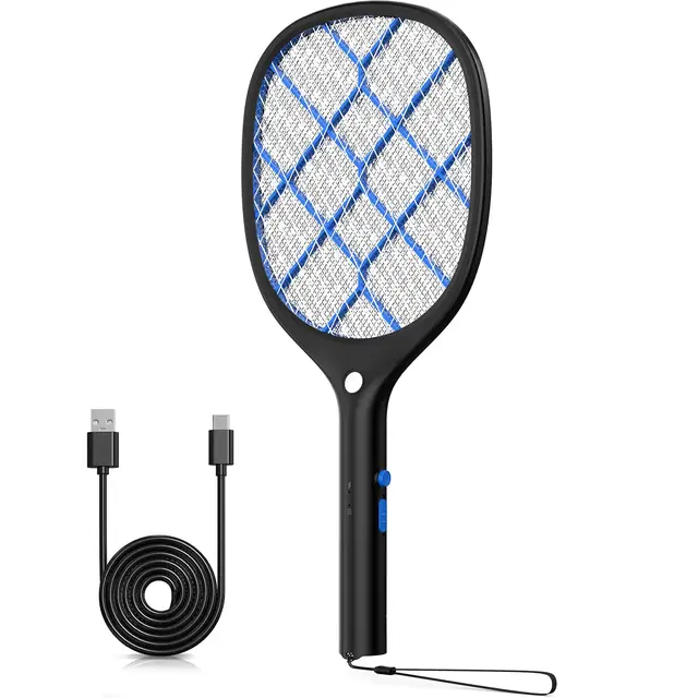 Yissvic Elektrische Fliegenklatsche extra stark 4000 V mit LED Beleuchtung und Akku Aufladbar Schwarz und Blau