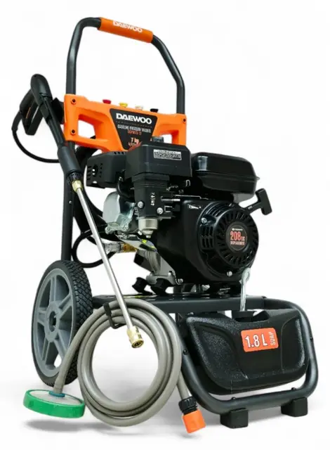 Benzin Hochdruckreiniger 207 bar | 12 m Hochdruckschlauch | 7PS Flächenreiniger mit Messing Pumpenkopf | Steinreiniger Profi Hochdruckreiniger | Gewerbe Industriereiniger
