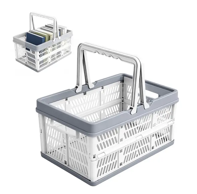 Yuragim Klappbox mit Henkel, 2 Stück 30.5x20.5x16.5cm 10L Klappboxen Klein Faltbarer Einkaufskorb Stapelbar Aufbewahrungskorb, Plastik Klappkisten für Küche, Badezimmer, Schlafzimmer und Camping, Grau