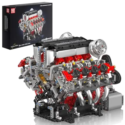 Mould King 10130 Technik V8 Motor Bausatz Bausteine F488 Auto Motor Modell Klemmbausteine Simulation Motors mit Funktionsfähiges Engine Kit für Erwachsene(2718 Teile)