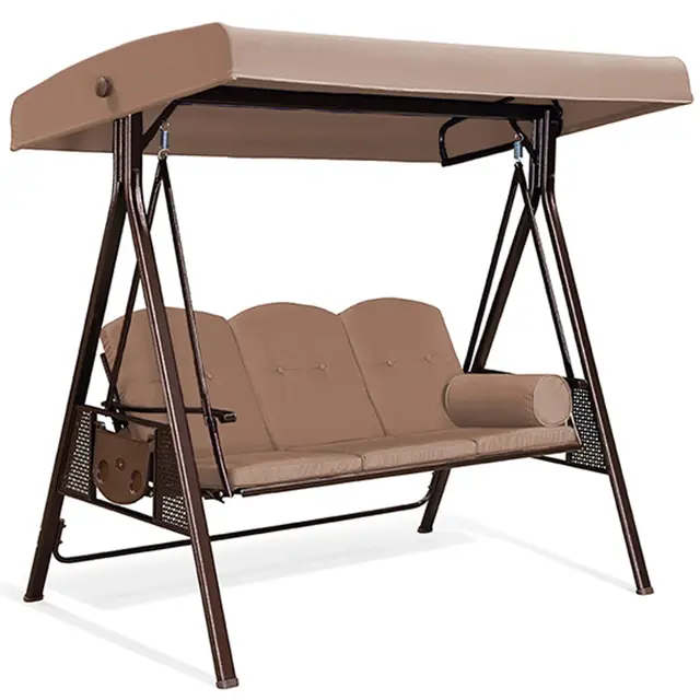 PURPLE LEAF Hollywoodschaukel 3-Sitzer mit verstellbarem Sonnendach Beige